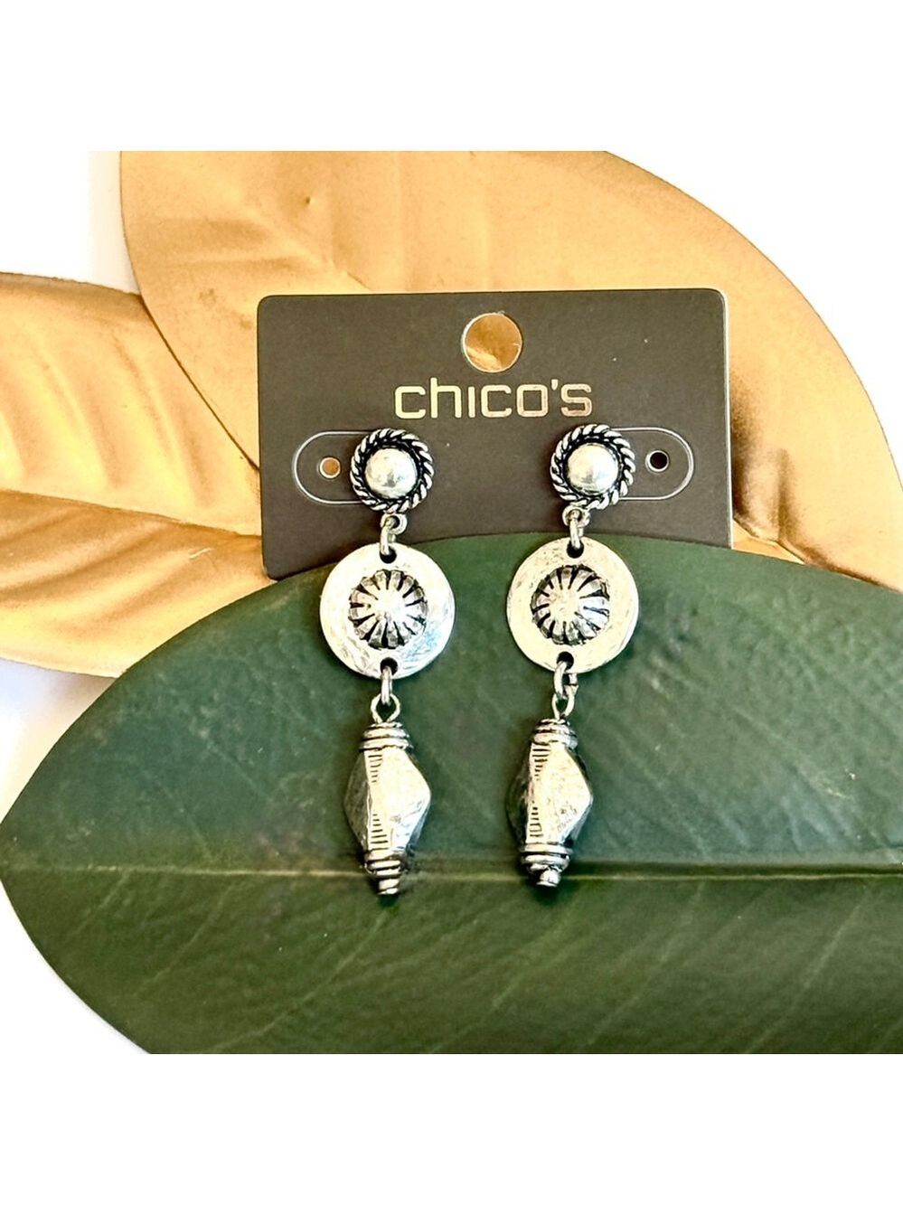 Chico's Silver Beaded Drop Post Earrings NWT